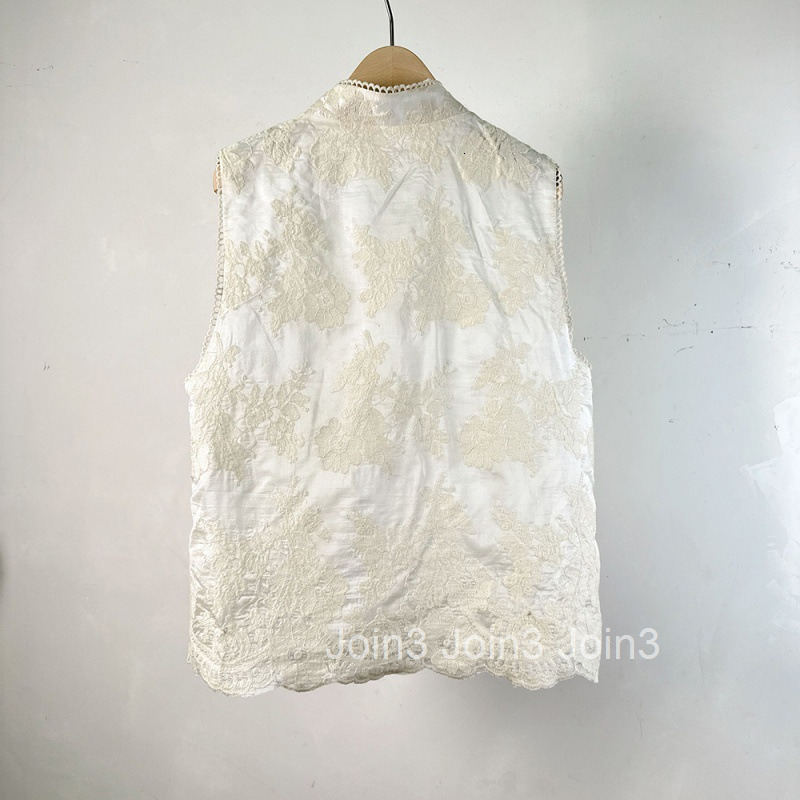 New Chinese Style Heavy Embroidery Vest for Women White High-End Stand Collar Embroidered New Chinese Style Loose Vest for Women