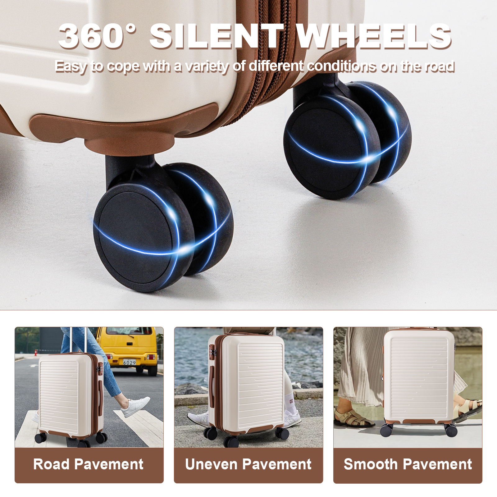 20" White and Black Expandable Carry-On PC Luggage Set Business Luggage Travel Suitcase maleta koffer with TSA lock with Duffle bag