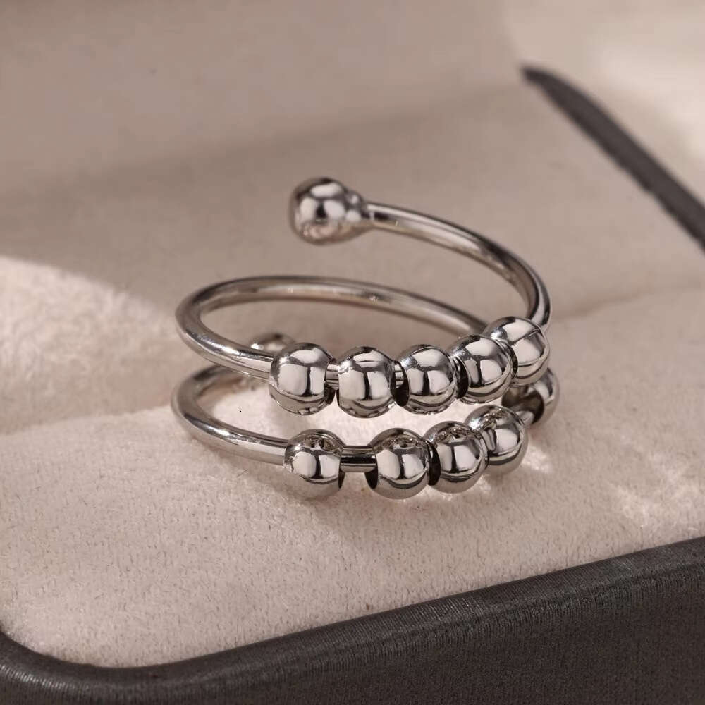Stainless Steel Gold Multi-layer Adjustable Open Decompression Bead Anxiety Ring