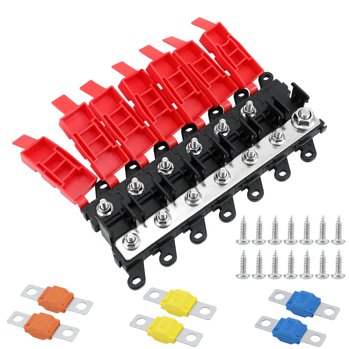 Universal High Ampacity BDFS 1-7 Position Fuse Panel w/ Multi-Amp Fuses Fits Vehicles and Mobile Systems