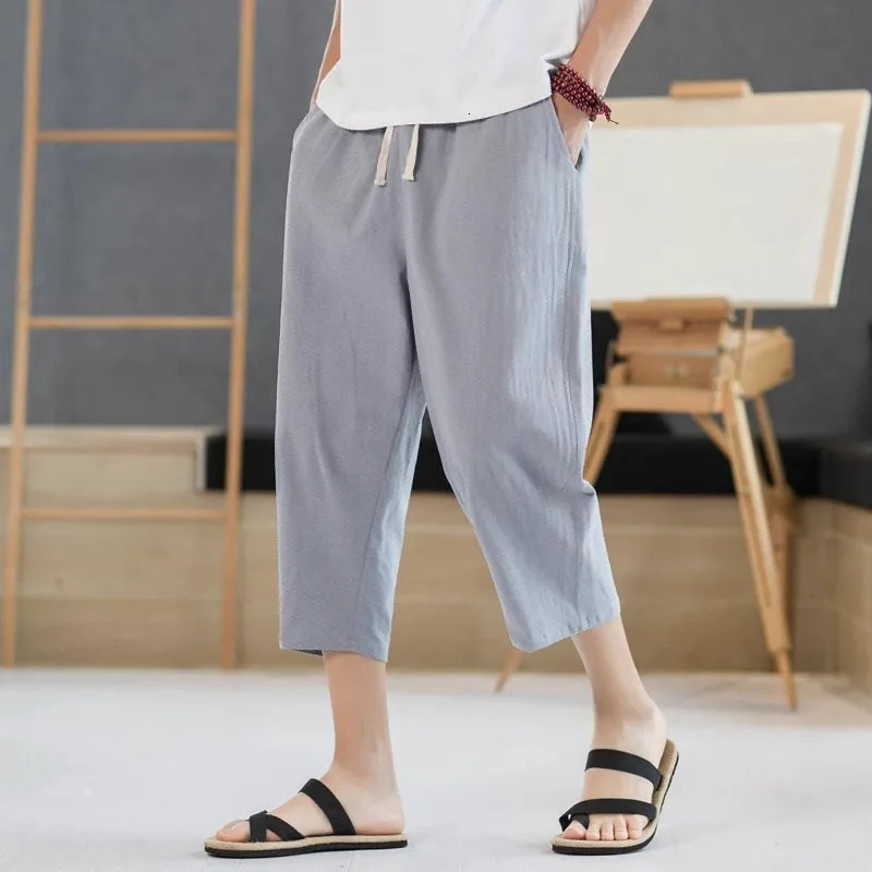 2025 Summer Men Casual Pants Ice Silk Thin Solid Color Cropped Fashion Hip Hop Street Sweatpants Male Loose Trousers 250717