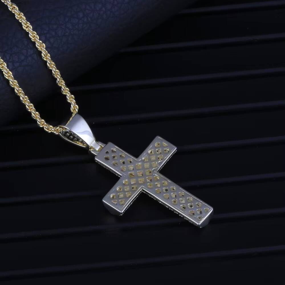 Hip Hop Cubic Zircon Cross Pendant Necklaces 18k Gold Plated Brass 925 Sterling Silver Iced Out Necklace for Women Men Jewelry