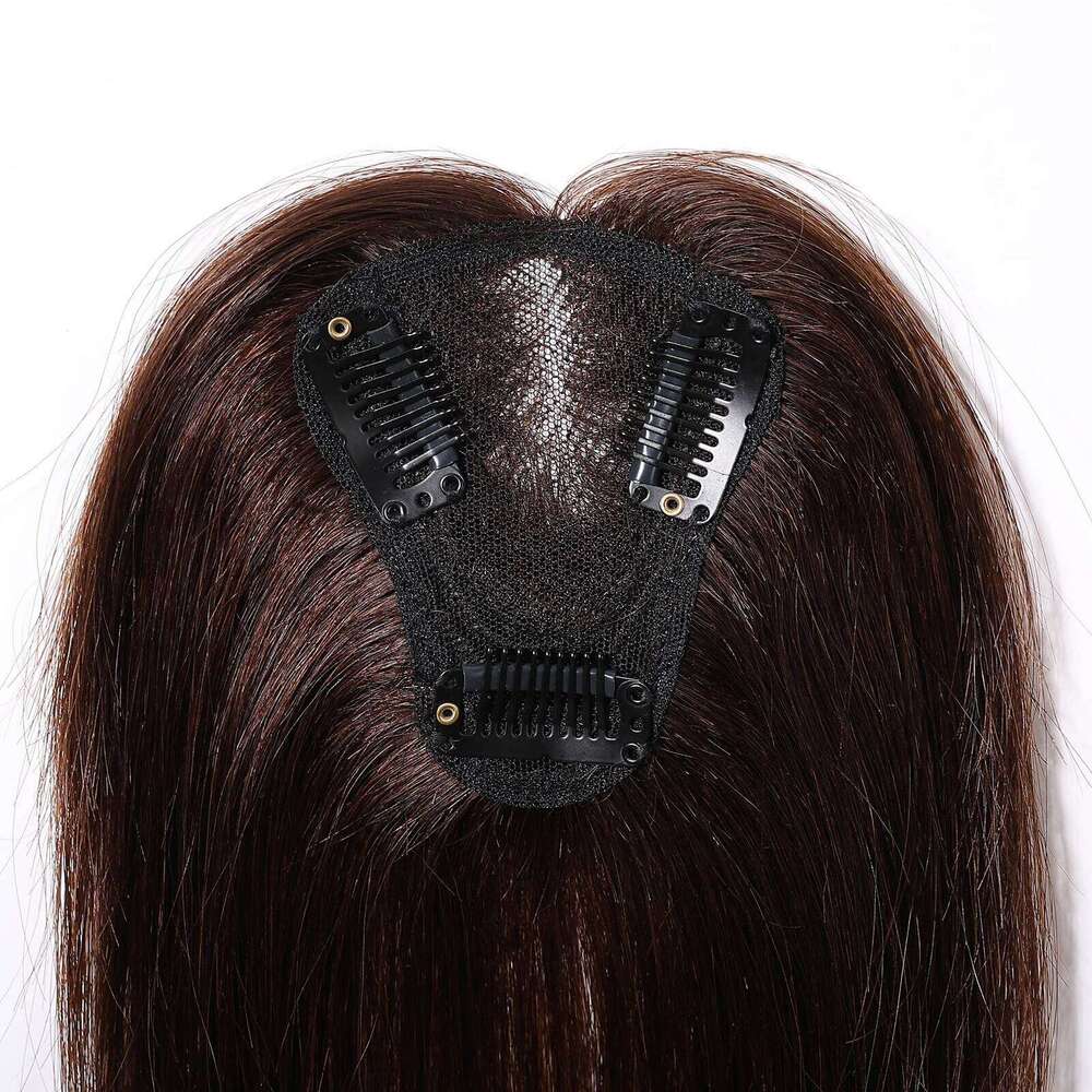 10 Inches Dark Brown for Women 100% Remy Human Hair Pieces Clips in Middle Part Silk Base Topper
