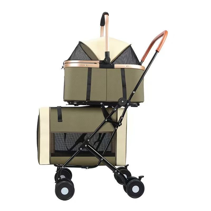 Dog and Cat Double Pet Cart: The dog cart is a foldable travel cart with detachable straps, seat belts, and 4 lockable wheels, suitable for small and 