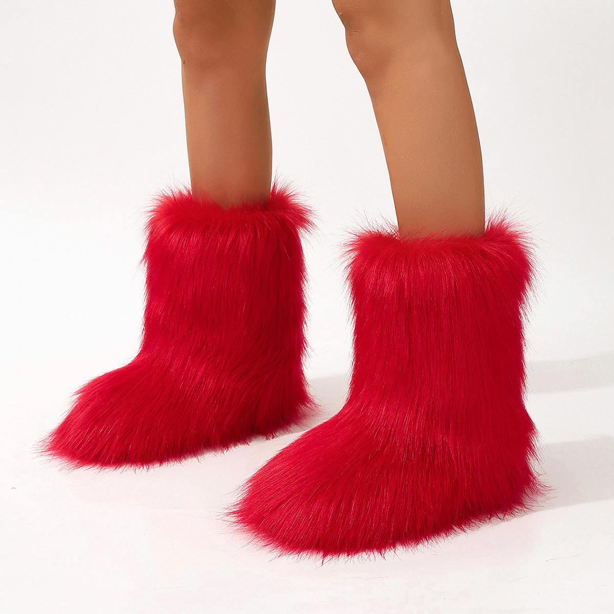 Hot Girl y2k Furry Boots Women's winter warm and fashionable boots mid-calf boots Large size thick soled snow boots