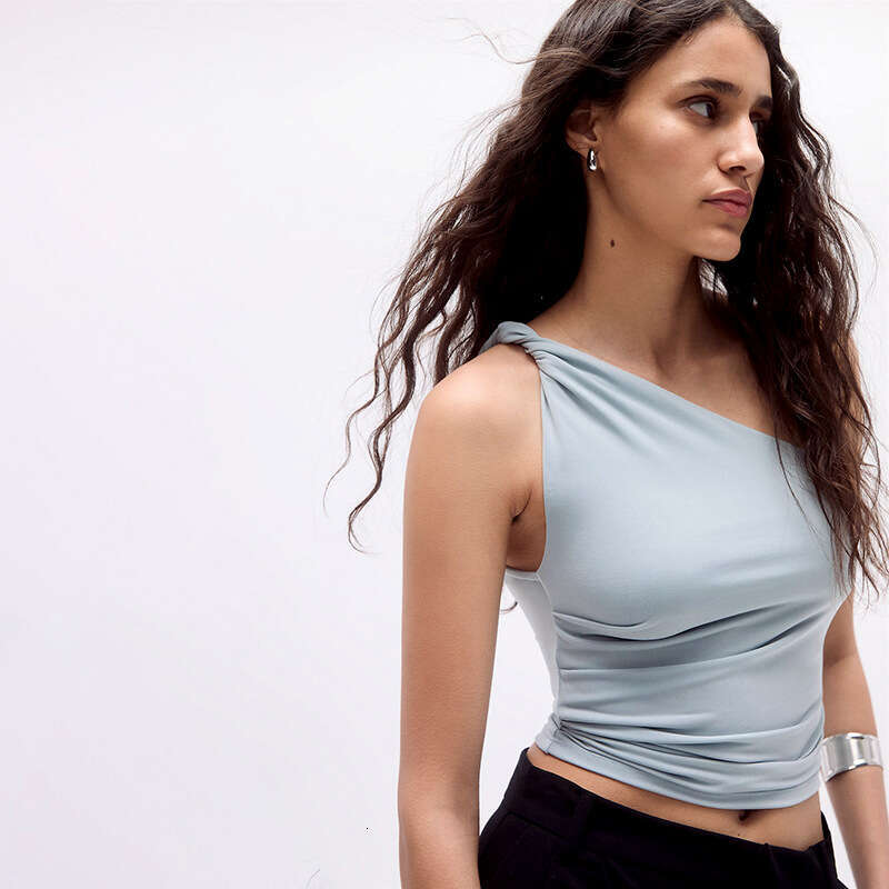 Ytp188 Women's Summer New Solid Color Sleeveless Asymmetrical Neck Tie Sexy One-Shoulder Top B5