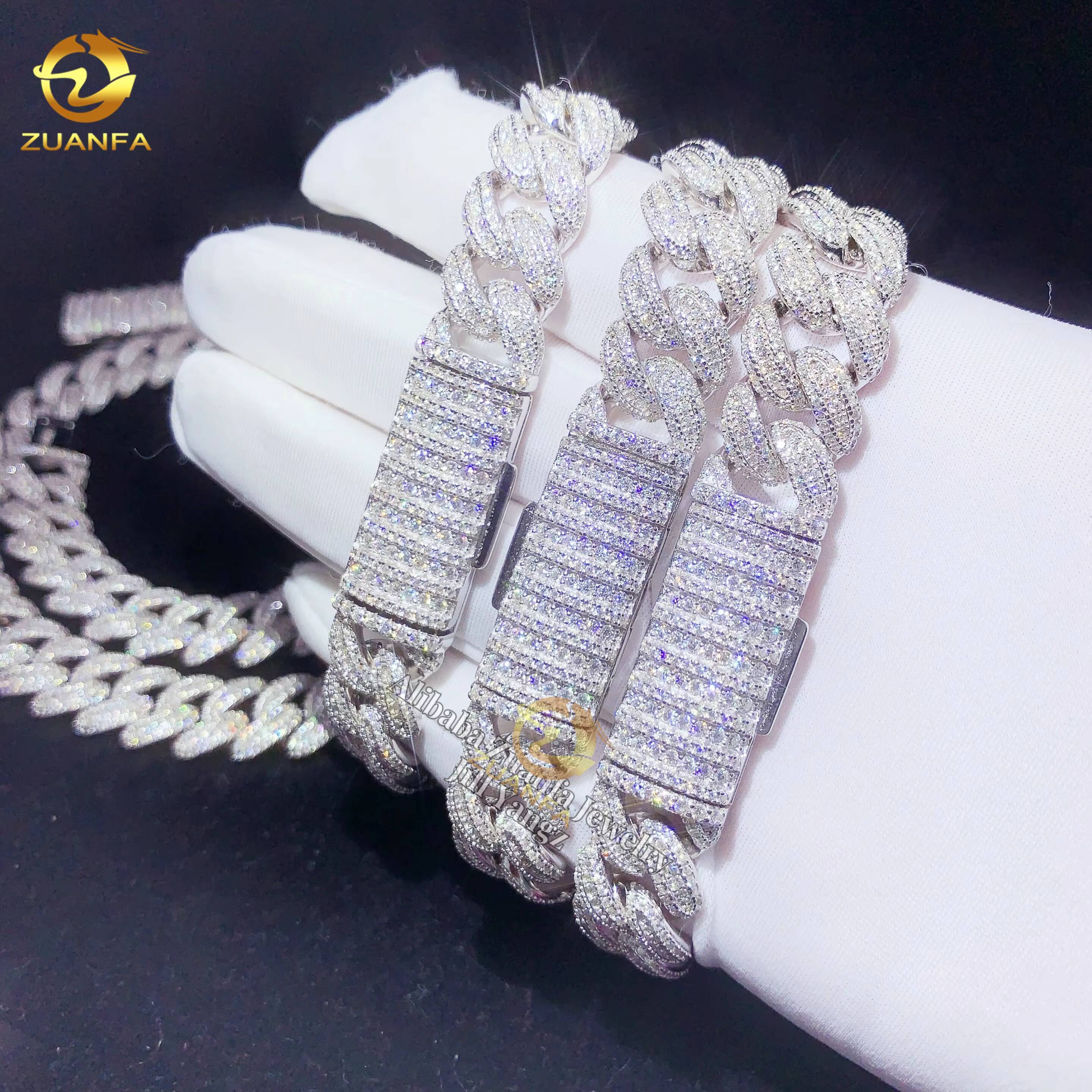 Ready to Ship 3 Rows 13mm Moissanite Cuban Link Chain Rapper Prong Chain Prong Hip Hop Necklace Rapper