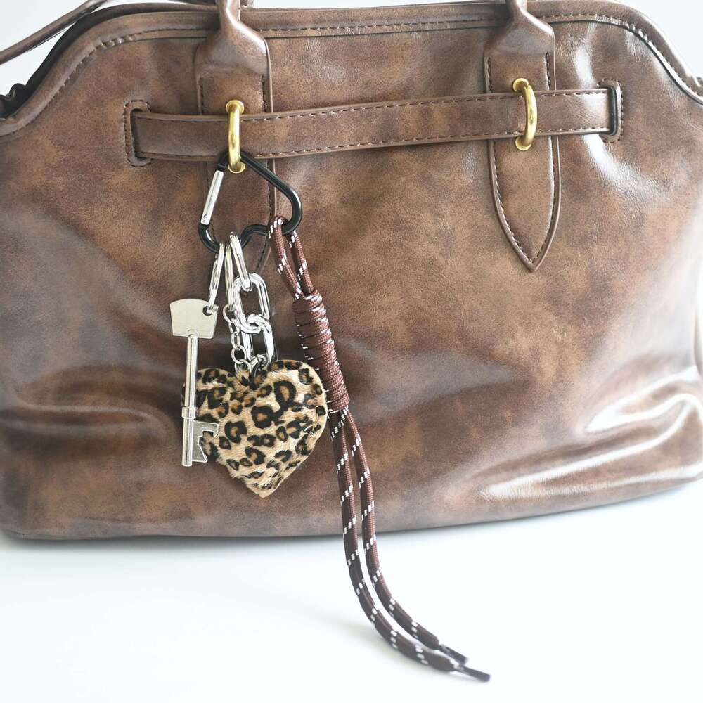 New Braided Rope Keychain Pendant Leopard Heart Versatile Miu Style Bag Accessory Phone Lanyard