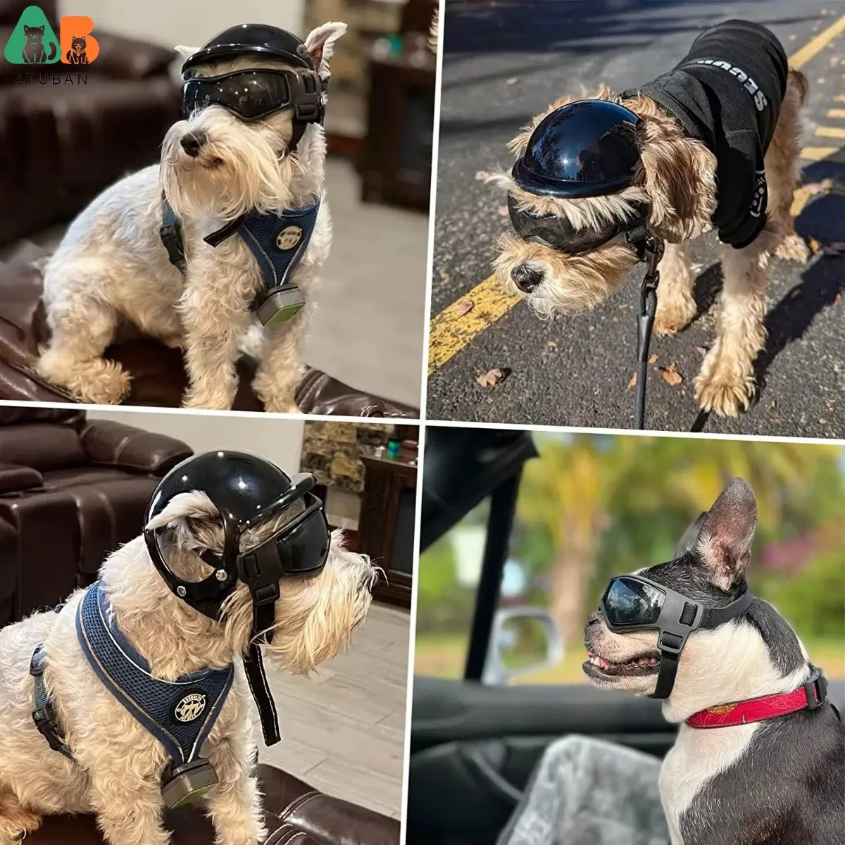ATUBAN Dog Goggles for Small Dogs with Helmet 2pcs Sunglasses and Set Medium Outdoor Driving Walking 250729