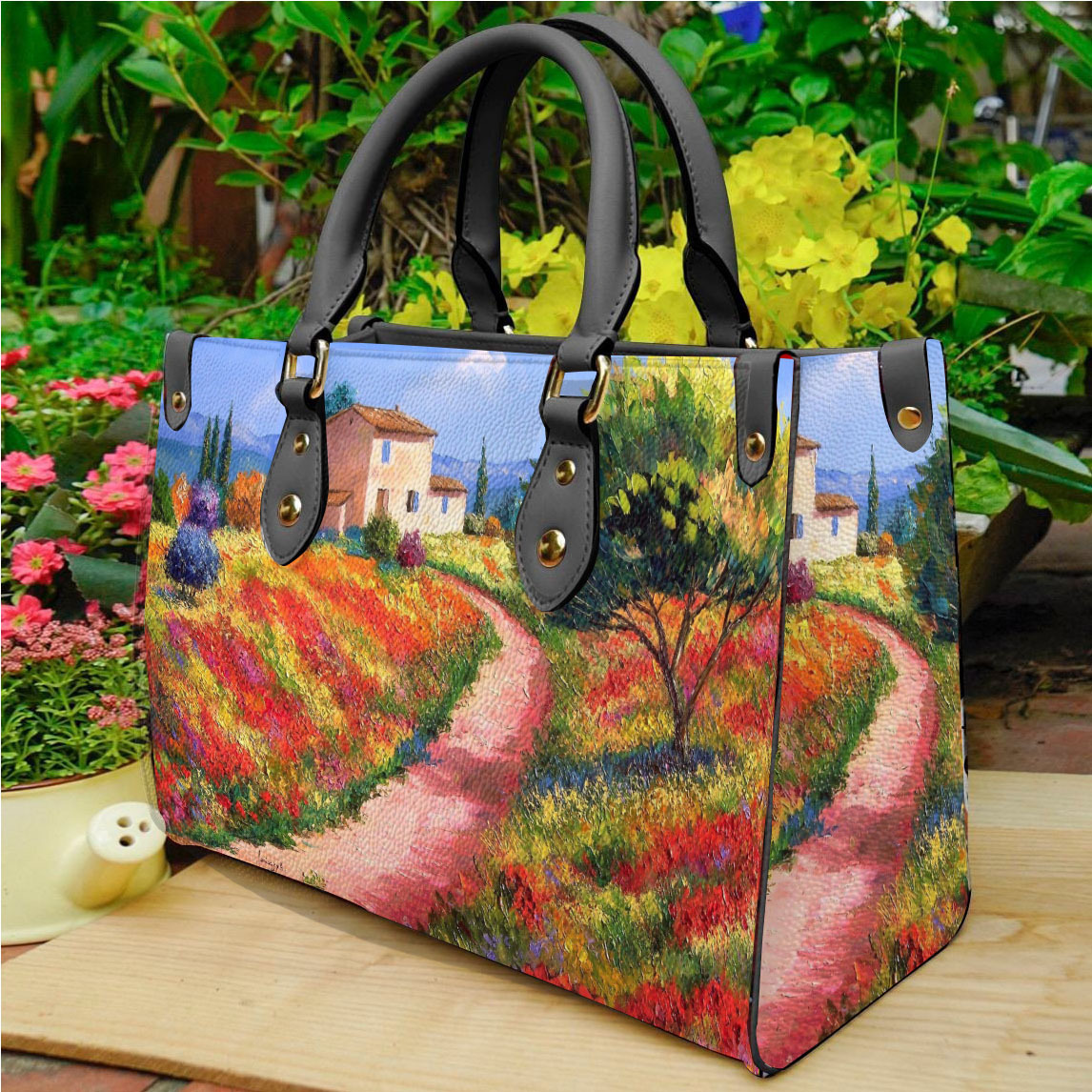 Designer oil painting bag Lavender Garden Oil Painting Women's PU Handbag Leather Shoulder Bag Minimum Order