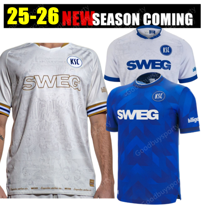 2526 Karlsruher SC Soccer Jerseys 2024 25 Maillot De Foot Wanitzek Zivzivadze Schleusener Jensen Franke Farhat Home Away Men Football Shirts Kit