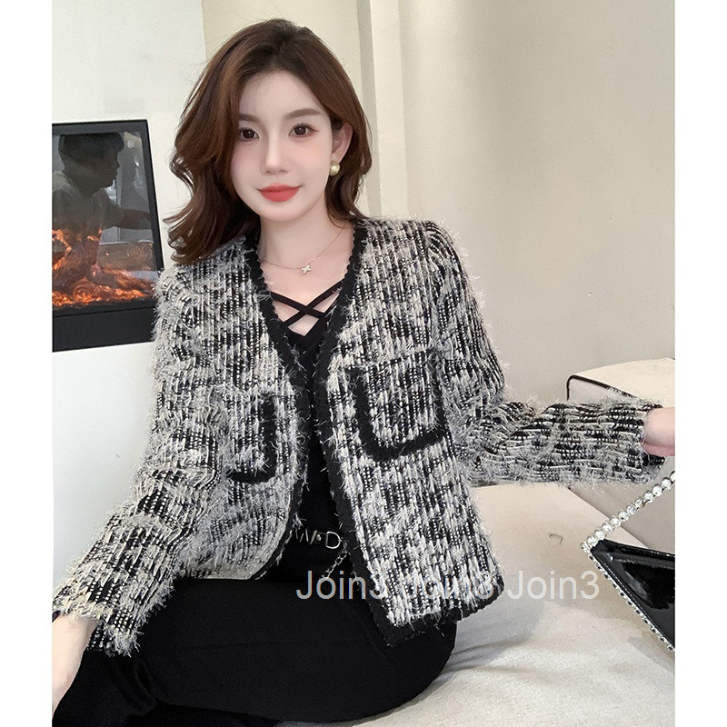 Autumn Winter New French Style Elegant V-Neck Cardigan Short Long Sleeve Coat Womens Design Top Trendy