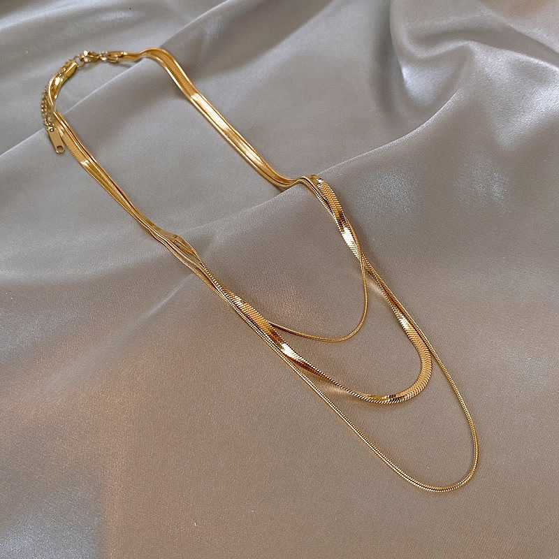 Gold Multi-layer Stacked Snake Bone Necklace for Women, High-end Niche Collar Chain, 2025 New Clavicle Chain Accessory Jewelry for Women