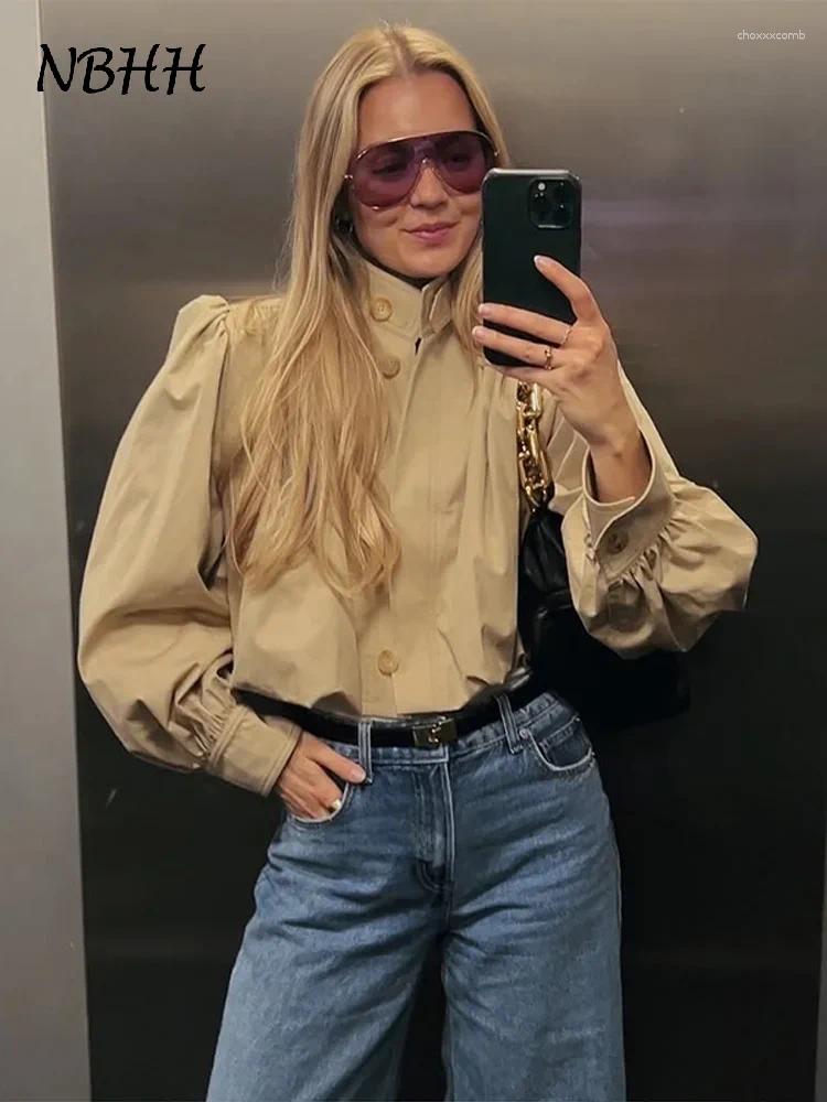 Women's Jackets Fashion Stand Collar Short Jacket Women Long Sleeve Single-breasted Pleated Coat 2025 Autumn Lady Outwears Street