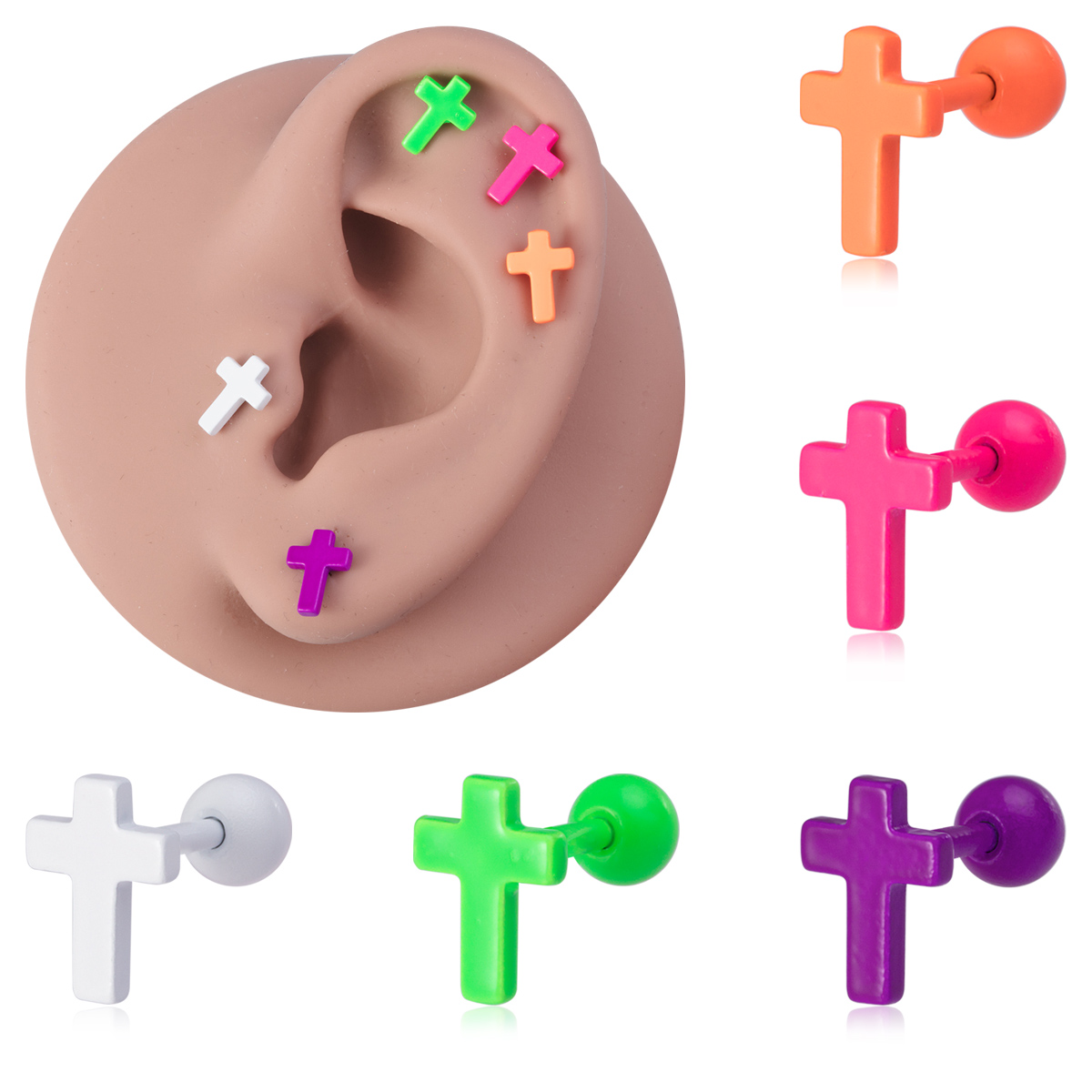 Baking paint stainless steel cross ear bone nail human piercing earring jewelry wholesale