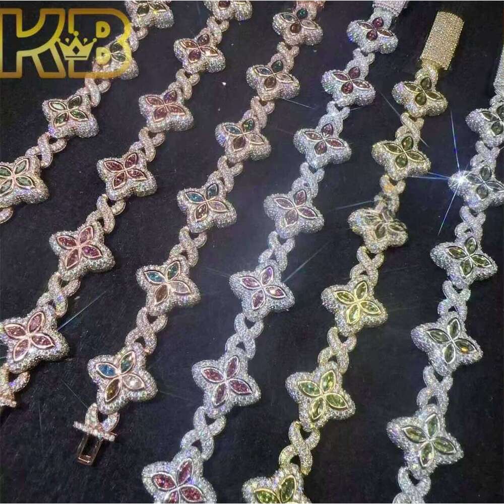 New Design Iced Out Colors Cuban Link Chain Sterling Sier Moissanite 15mm Bracelets Hip Hop Jewelry