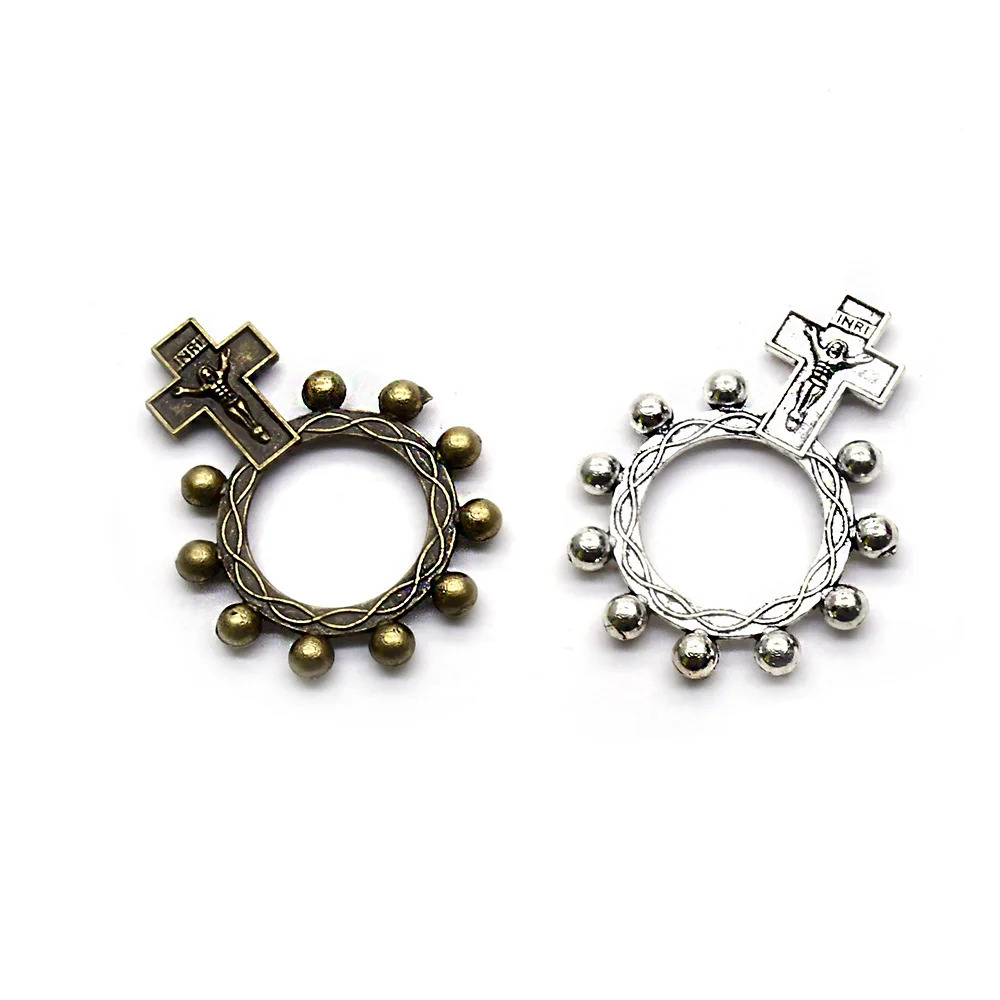 QIGO Vintage Metal Crucifix Ring For Men Women Religious Jewelry 2pcs/lot 250729