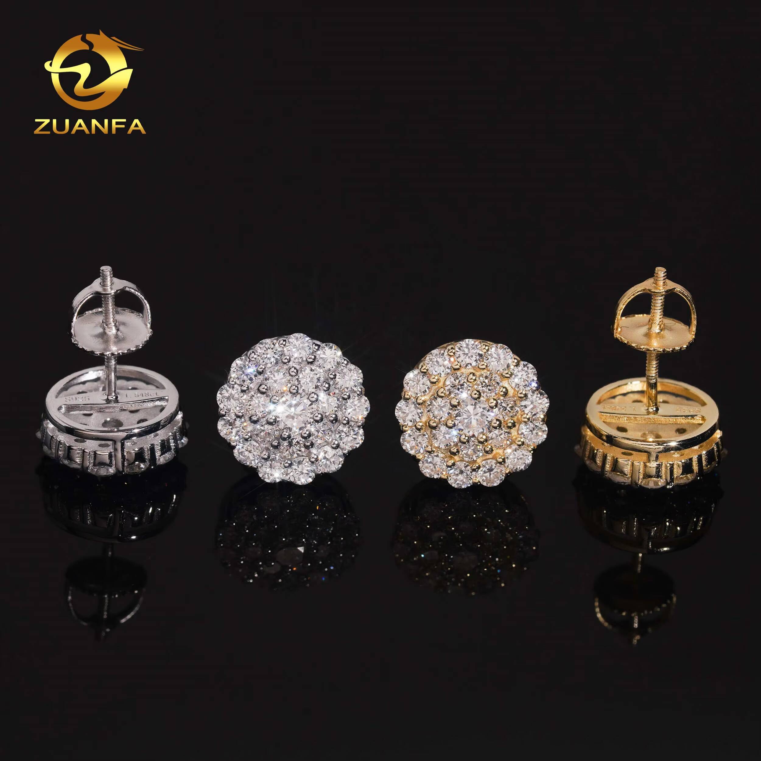 Fine Jewelry Lab Grown Diamond Certified 925 Silver Screw Back 11mm Hip Hop Iced Out Men Earrings