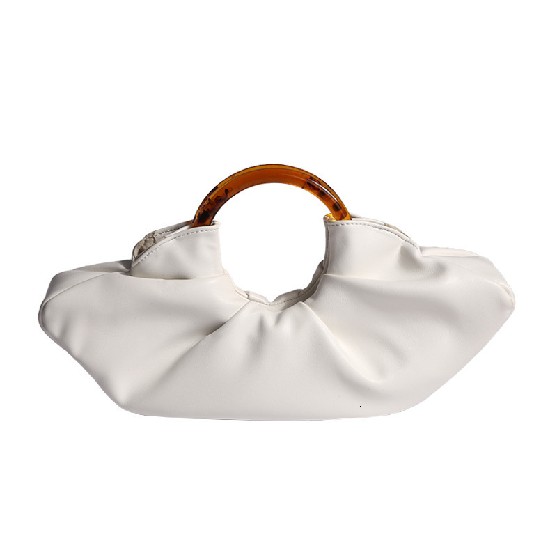 DHAL Niche Ox Horn Internet Celebrity Same Style Acrylic Ring Handbag Women's Wrinkled Cloud Clutch Dumpling Bag