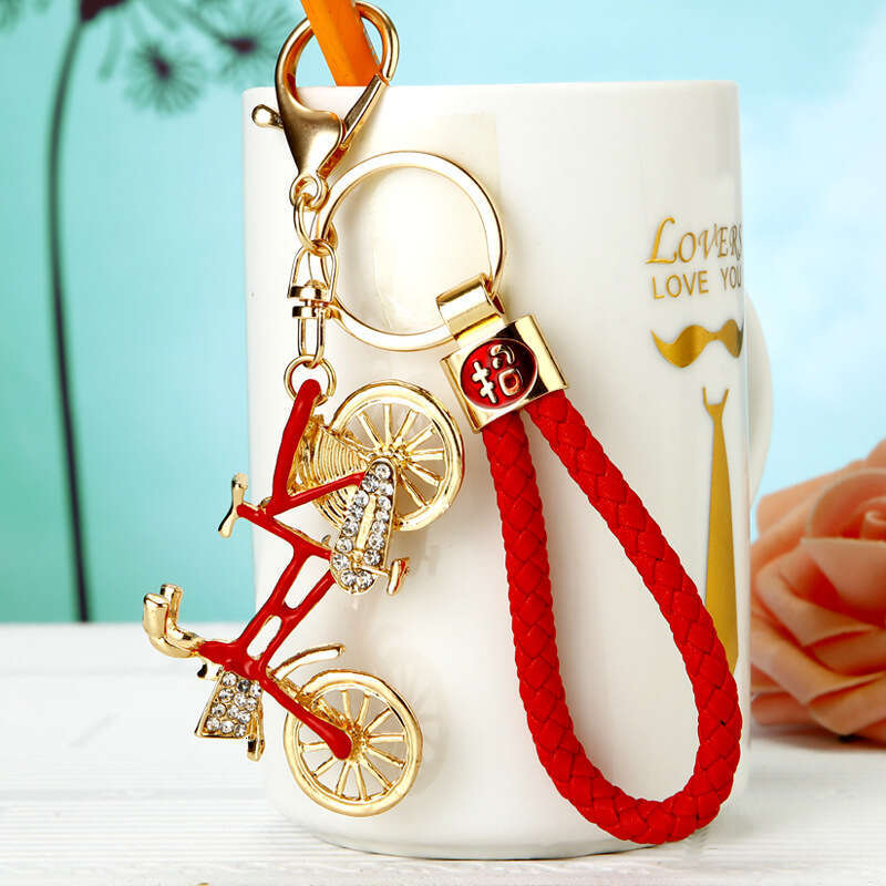 Creative Lucky Rope Alloy Inlaid Diamond Bicycle Car Bag Pendant Metal Keychain Gift