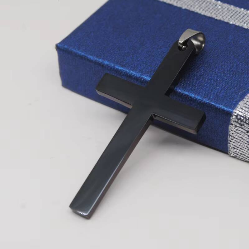 Wholesale Fashion Jewelry Silver Black Gold Plated Stainless Steel Chain Dainty Religious Cross Pendant Necklace for Women Men