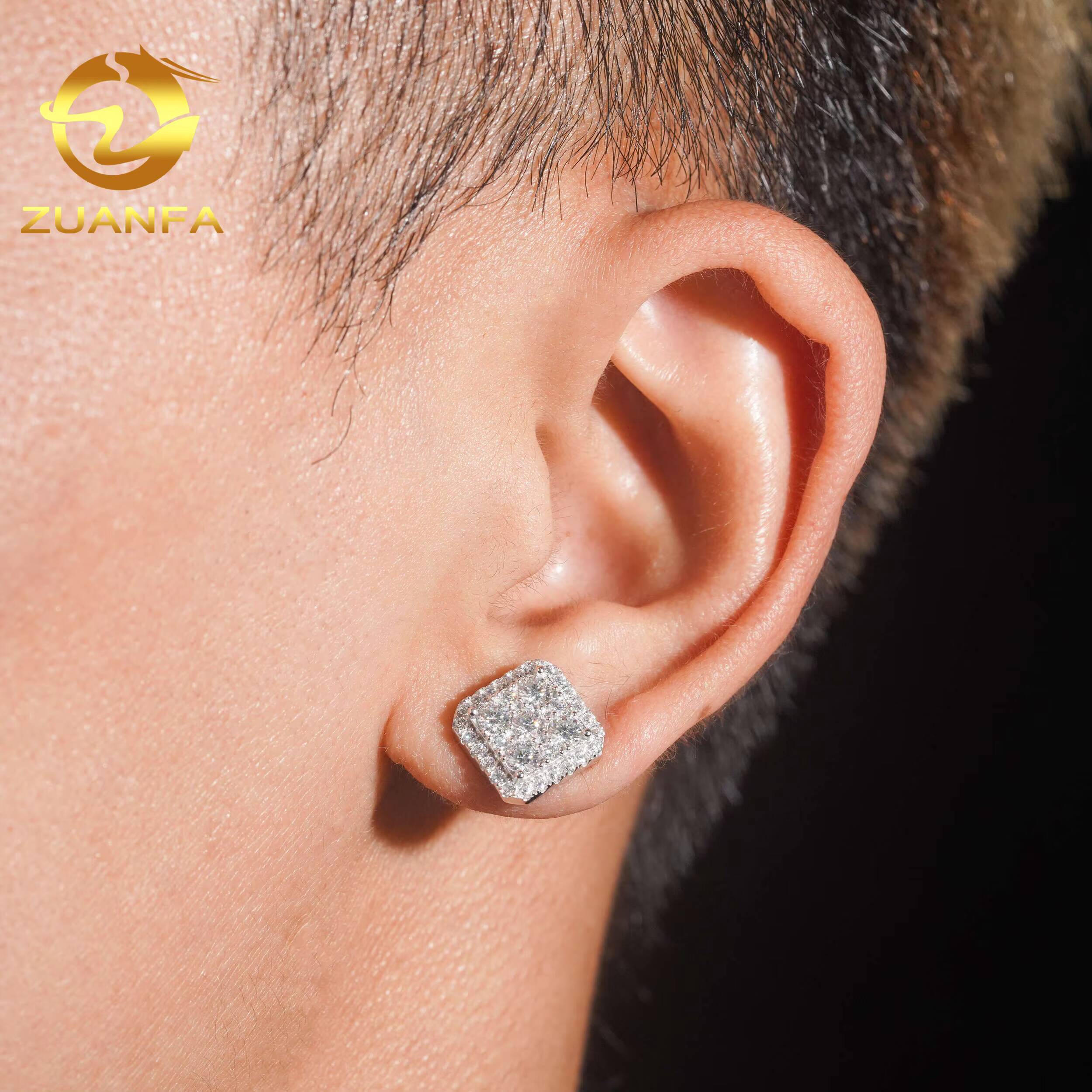 Cheapest Wholesale 11mm Square Screw Back Stud Earrings Hip Hop Mens Moissanite Diamonds 925 Silver Gold Plate Stud Earrings