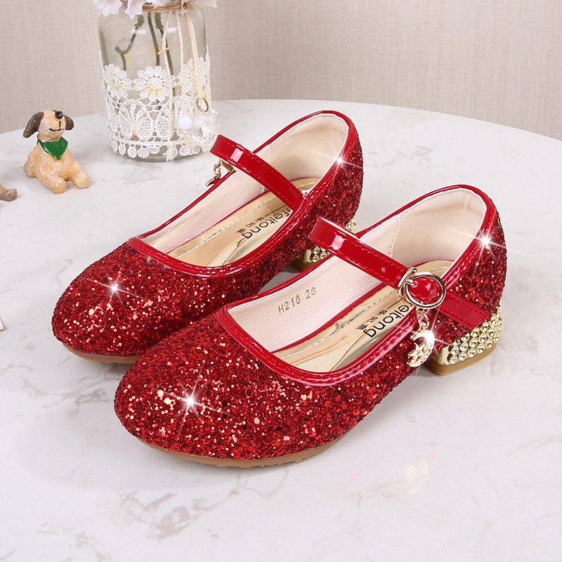 Girls' Princess Dress Silver Crystal Summer Children's High Heels Catwalk Show Performance Leather Shoes ddmyshoesvip