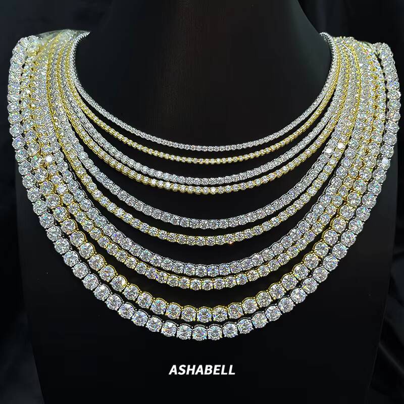 HipHop 3MM 4MM 5MM Couple Tennis Chain Cubic Zirconia S925 Silver Plated 18K Gold Tennis Necklace Bracelet for Men and Women