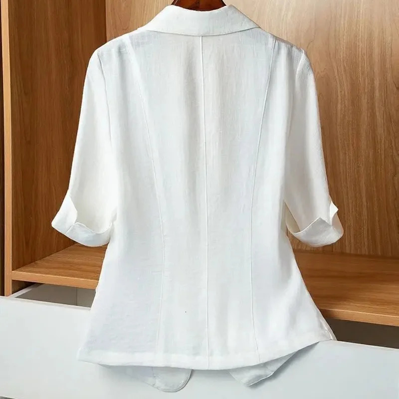 Korean Fashion Slim Jackets Casual Womens Suit Blazer Elegant Turn Down Collar Single Button Short Sleeve Coat Summer 250729