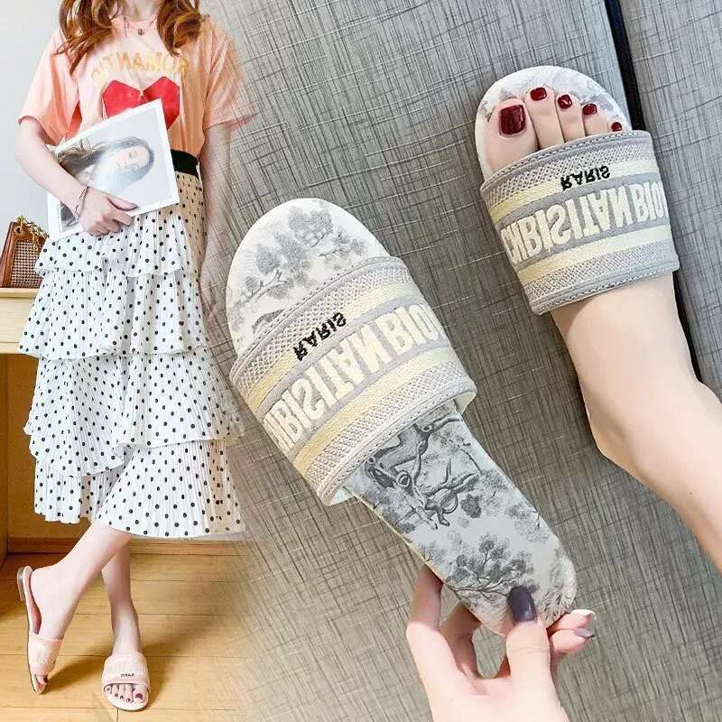 Famous Designer Women Blue Pink Fashion Embroidery Sandals