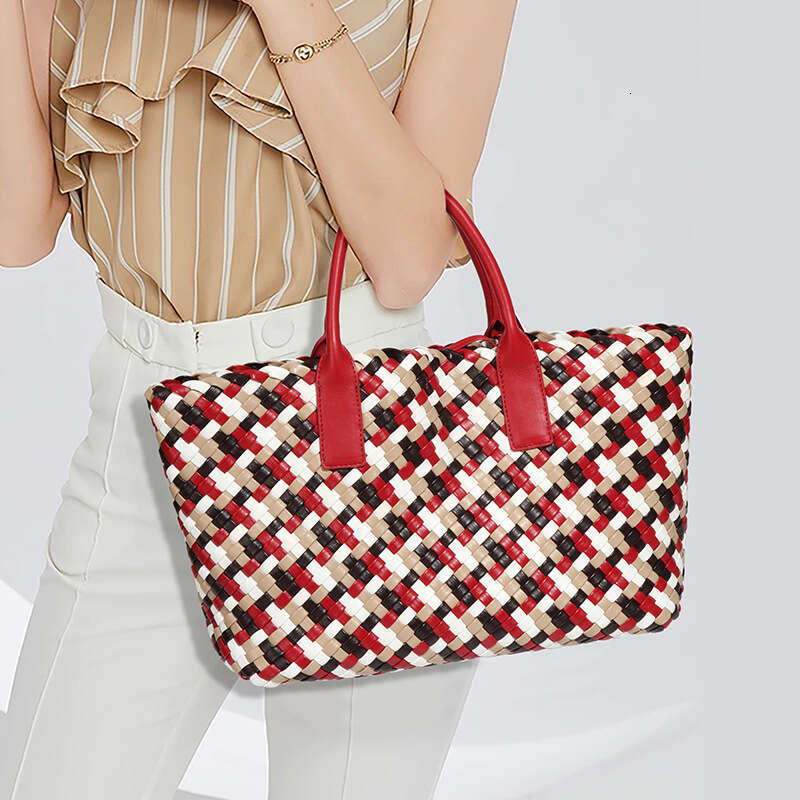 New Woven Women Design Colorful Handbag Textured Large Capacity Casual Versatile Tote Bag
