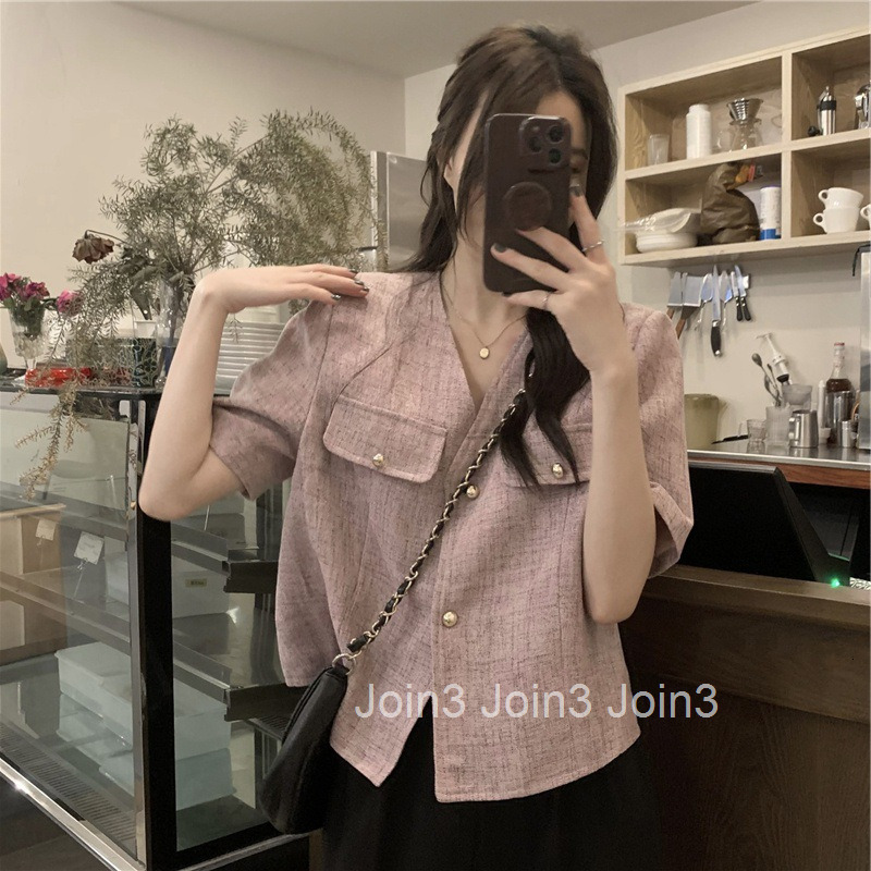 Internet Celebrity Short Sleeve Top for Women Summer Design Sense Niche New Fashion Small Fragrance Style Plus Size Short Sleeve Shirt Womens Blouse