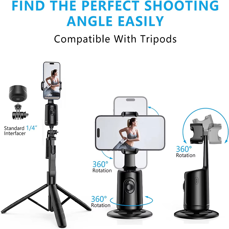 AI Gimbal Tripod Auto Face Tracking 360 Rotating Stand with Remote and Gesture Control Rechargeable Smart for Vlog Cell Phone Photo Video Live Intelli