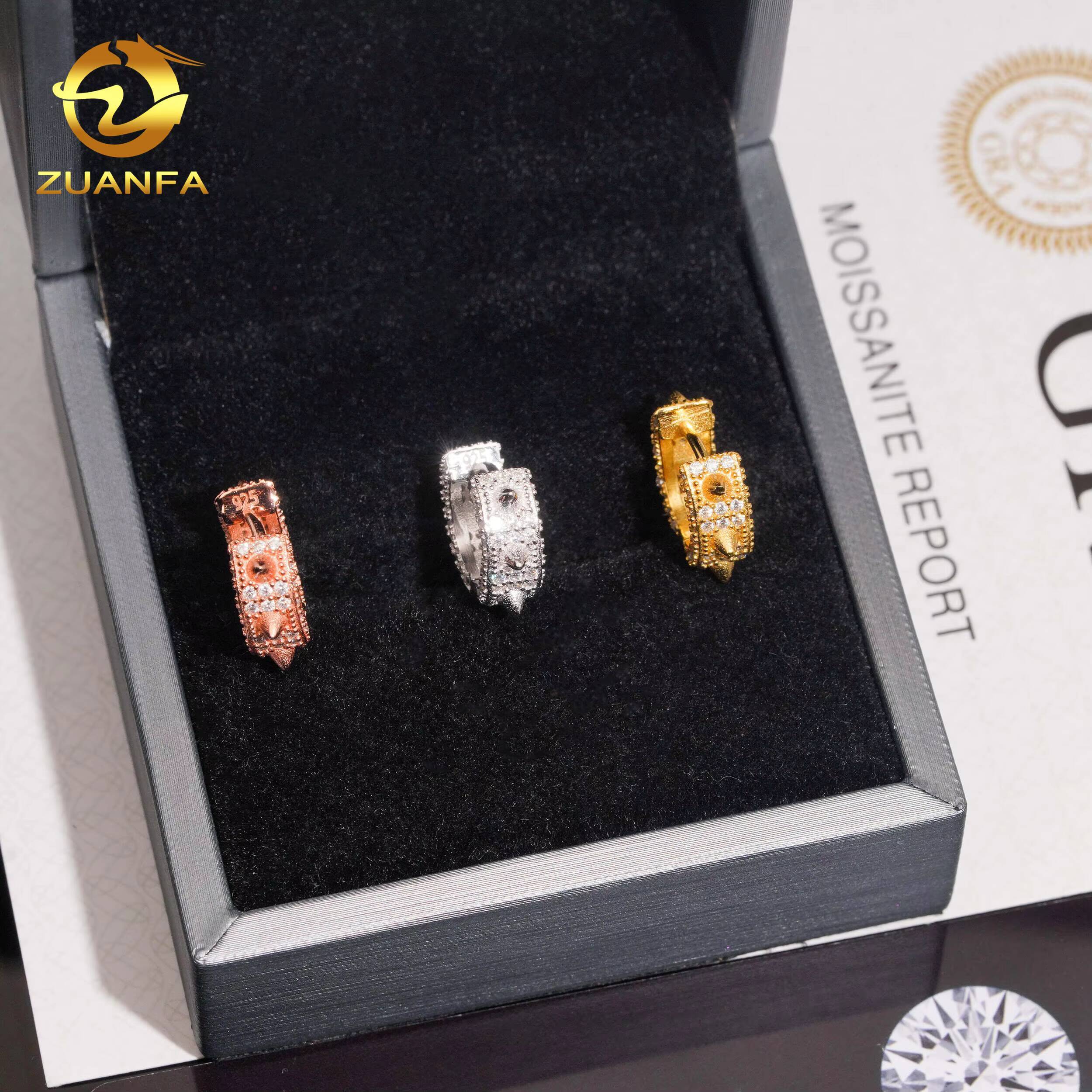 RTS Fancy Iced Out Earring Hoop Hip Hop Moissanite Jewelry 925 Silver VVS Moissanite Thorn Hoop Earrings for Women Men