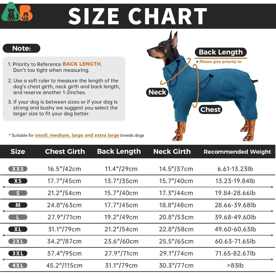 ATUBAN Dog Winter Coat Soft Fleece Pullover Pajamas Pet Windproof Warm Cold Weather Jacket Vest Cozy Jumpsuit Apparel Clothes 250729