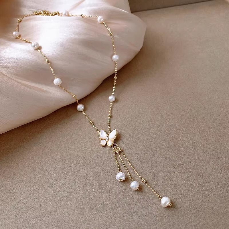 Freshwater Pearl Butterfly Mother-of-Pearl Necklace 2025 New Model Choker Sweater Light High-End Clavicle Chain Jewelry for Women