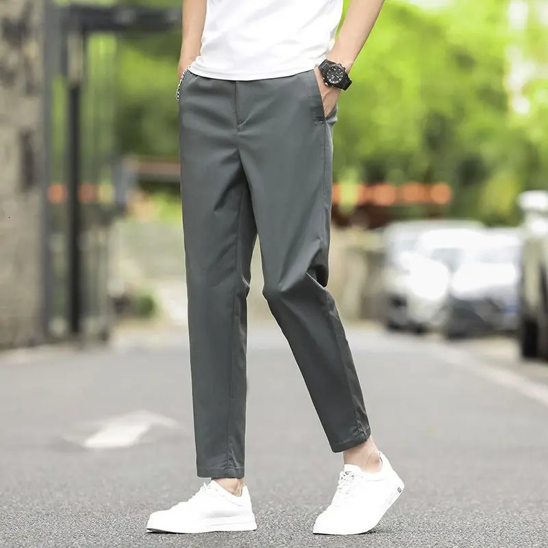 2025 Summer AnkleLength Pants Men Straight Fit Fashion Thin Clothing Solid Color Casual Trousers Male 2838 250717