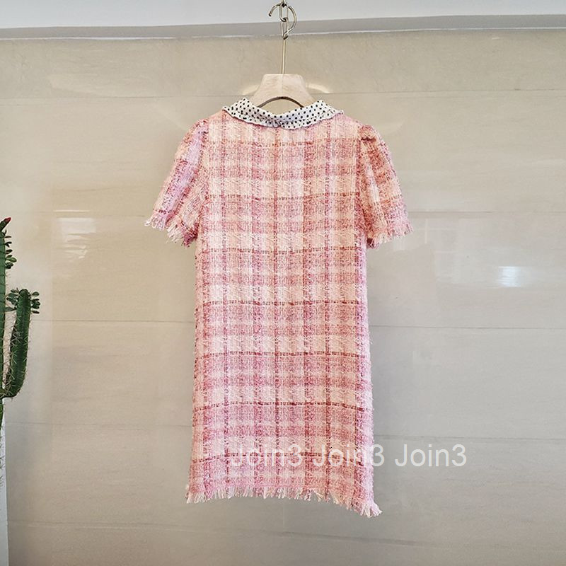 Socialite Little Fragrance Milk Dress 22 Summer New Fashion Slimming Turn-Down Collar Dress French Short Sleeve A-Line Dress