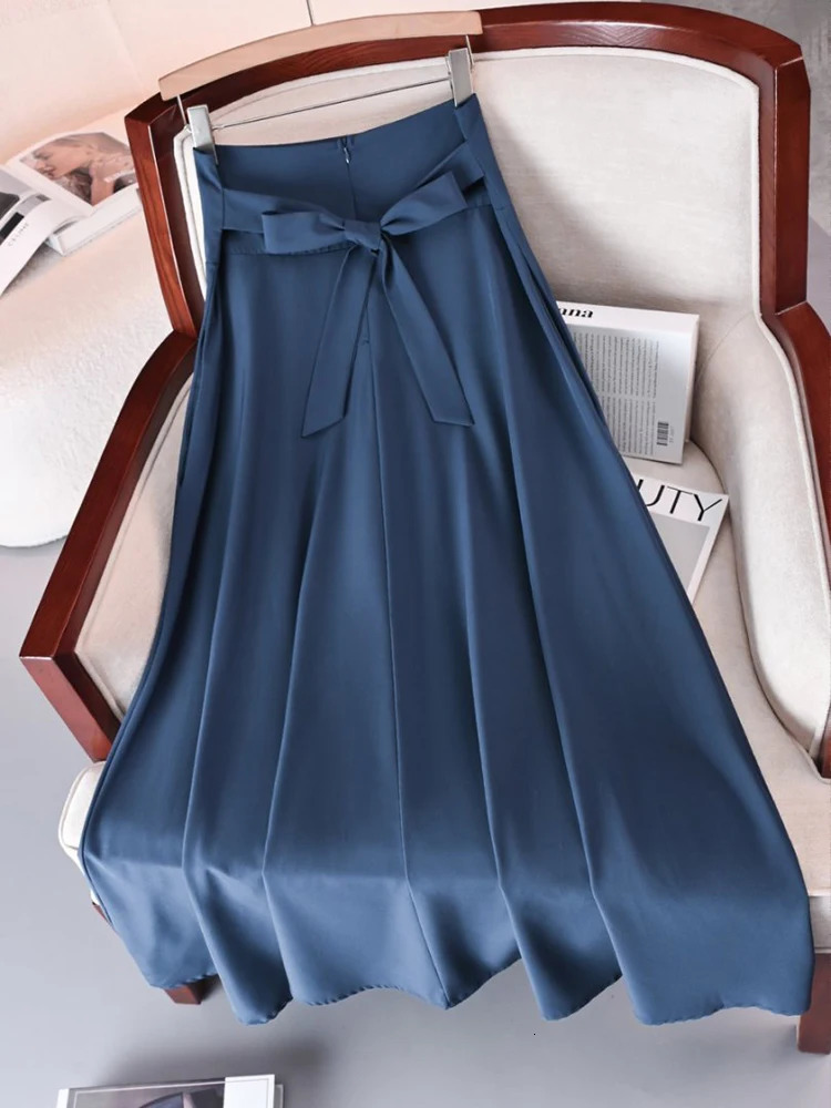 Printed Dresses Solid Color Aline Skirts for Women Clothing High Elastic Waist Long Skirt with Bow Elegant Womens Skirts 250729