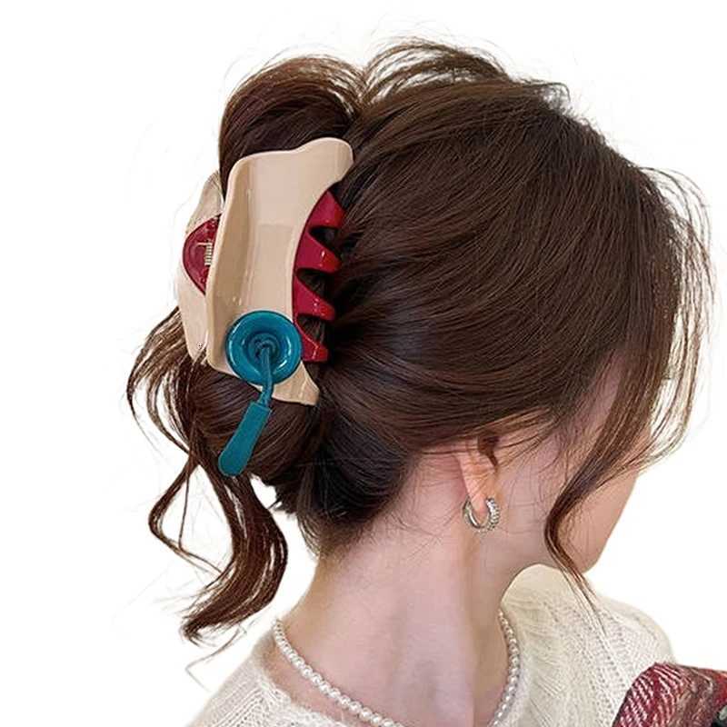 Red Button Grab Clip Women 2024 Back Of Head Hair Clip Headpiece Hairpin Hair Accessories Z250729