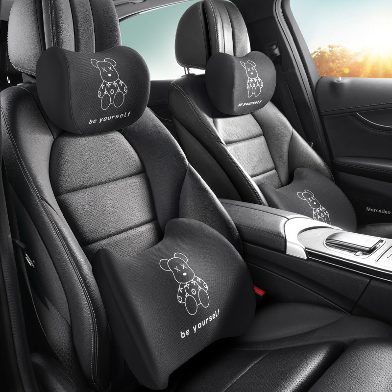 Gentleman Bear Car Headrest Cute Memory Foam Soft Car Bear Neck Pillow Cartoon Comfortable Car Headrest Seat Cover Interior o250728