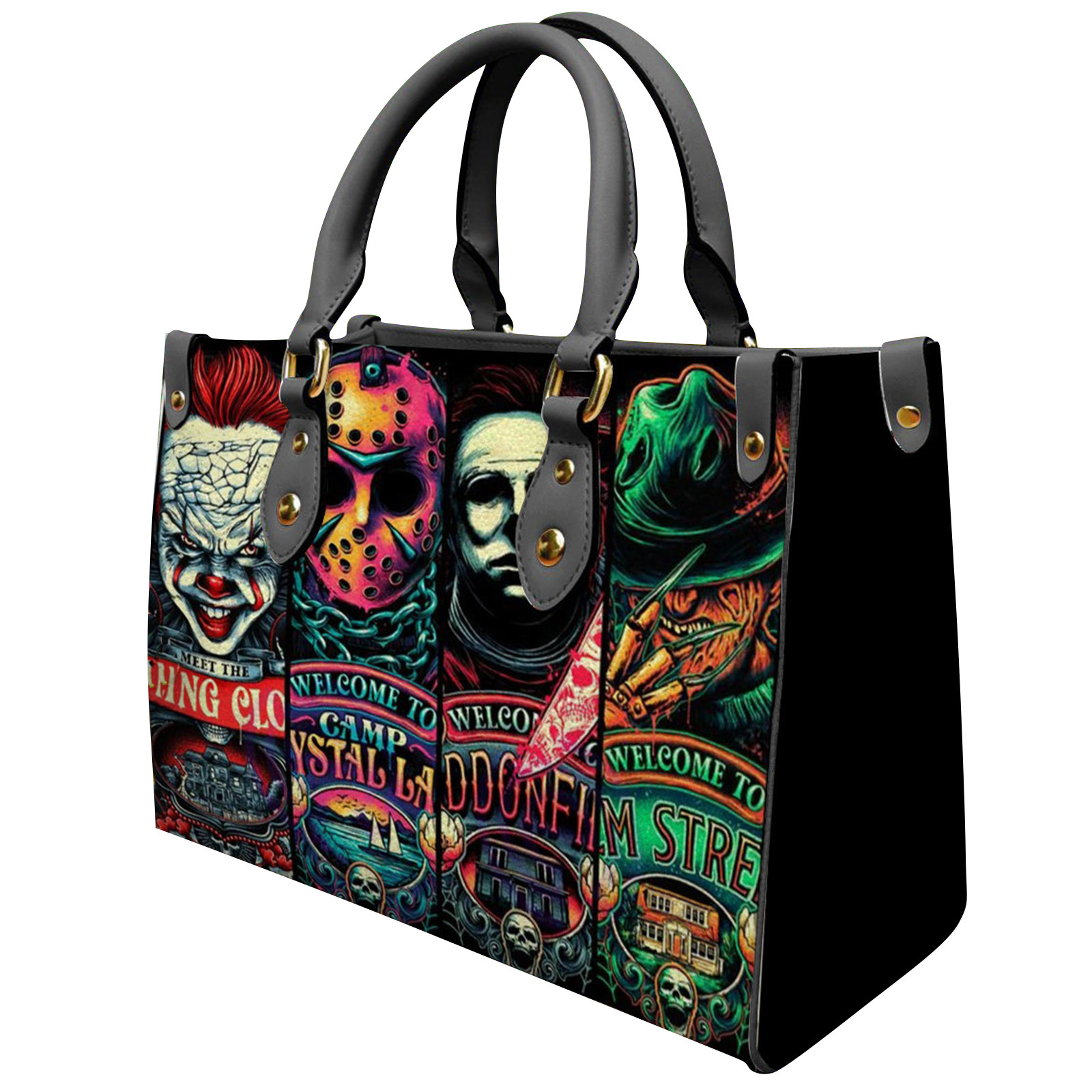 Designer oil painting bag Halloween Theme Women's Handbag PU Shoulder Leather Storage Bag Printed