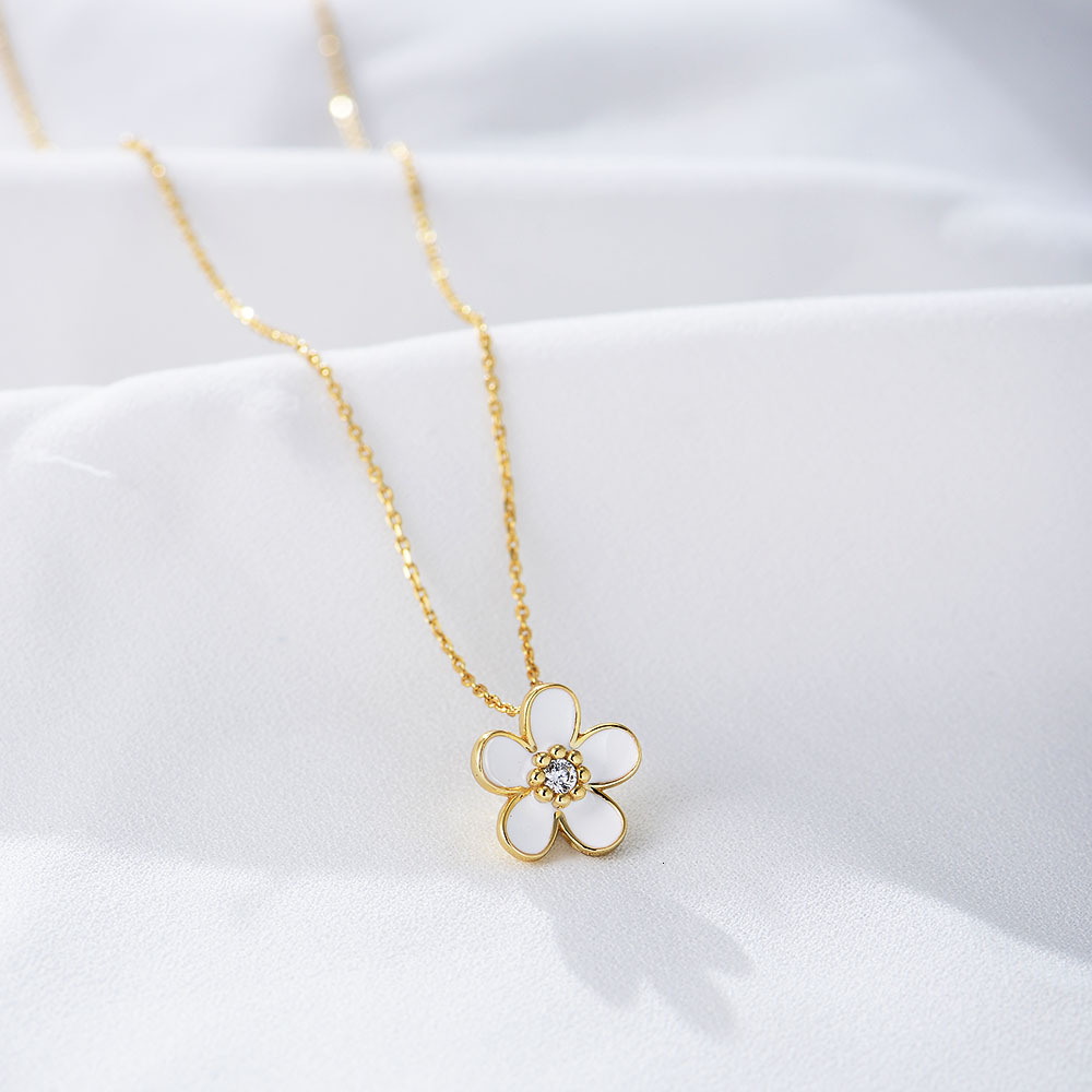 S Pure Sier Inlaid Dia Oil Drop Small Flower Pendant Necklace for Women Versatile Hot-Selling Ins Style Collarbone Chain Jewelry for Women