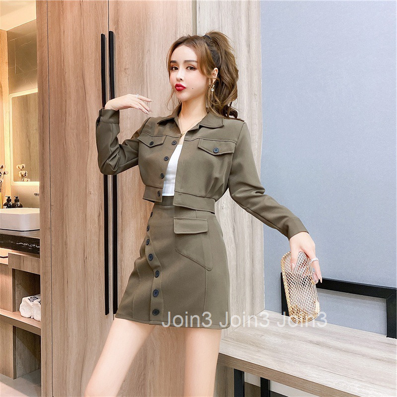 Autumn Winter New French Style Single-Breasted Thickened Long Sleeve Coat Top Half Skirt Three-Piece Set