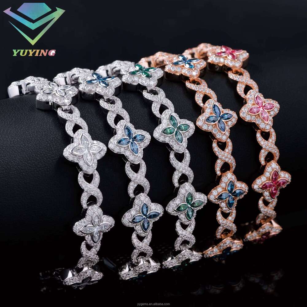 New Fashion Infinity Link Pass Dia Tester S Hip Hop Jewelry 13mm VVS Moissanite Clover Cuban Bracelet