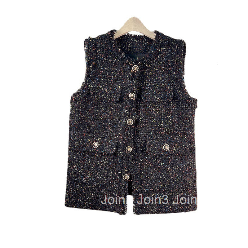 Internet Celebrity French Style Small Fragrance Vest Coat for Women Autumn and Winter New Elegant Thick Tweed Vest Top Mid-Length Coat