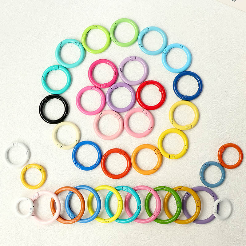 Spot supply candy color color baking paint spring buckle DIY jewelry pendant keychain material round open circle