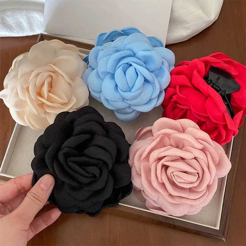 French Romantic Rose Flower Hair Clip Women Elegant Large Shark Clip Hair Claw Ponytail Barrettes Girl Hair Accessories Headwear Z250729