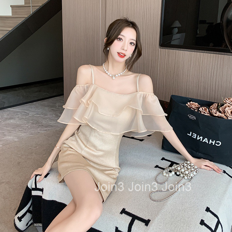 Summer New Women Pure Desire Style French Sexy High J Ruffle Collar Slim Strap Dress Short Dress