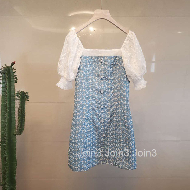 Summer New Style Socialite Chic Fashionable Elegant Square Neck Embroidered Floral Short Dress Loose Waist Short Sleeve Dress